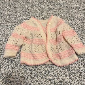Vintage White and Pink Baby Girl Cardigan